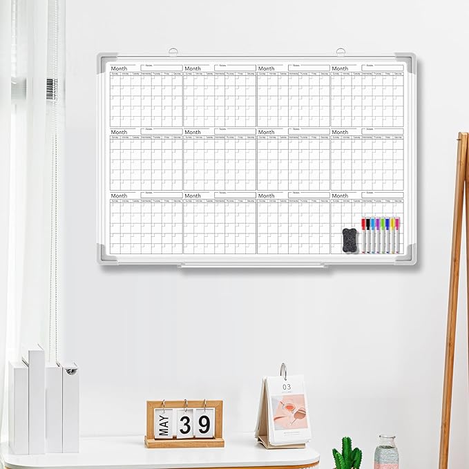 Lincia 36" x 24" Magnetic Horizontal Yearly 12 Month Dry Erase Calendar - Image 5