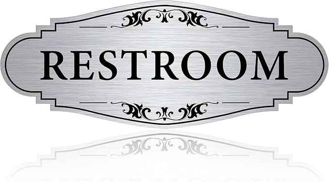 Restroom Sign Sticker for Business & Home, Self-Adhesive Brushed Silver Elegant by LUHIMO