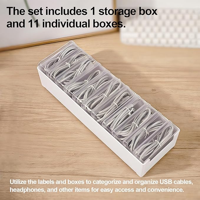11 Cable Organizer Box with Labels, Cord Storage Organizer - Image 5