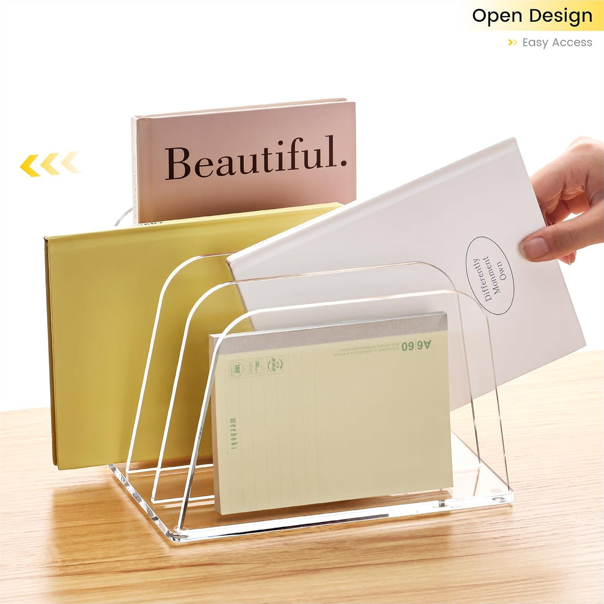 YUXUN Acrylic Desk File Organizer, 4-Section Upright Magazine Holder