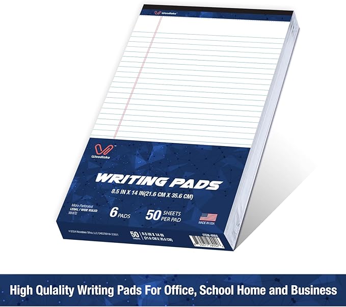 Woodlake Legal Pads 8.5 "x 14" – 6‑Pack, Wide Ruled, Premium White Paper Pad No - Image 2