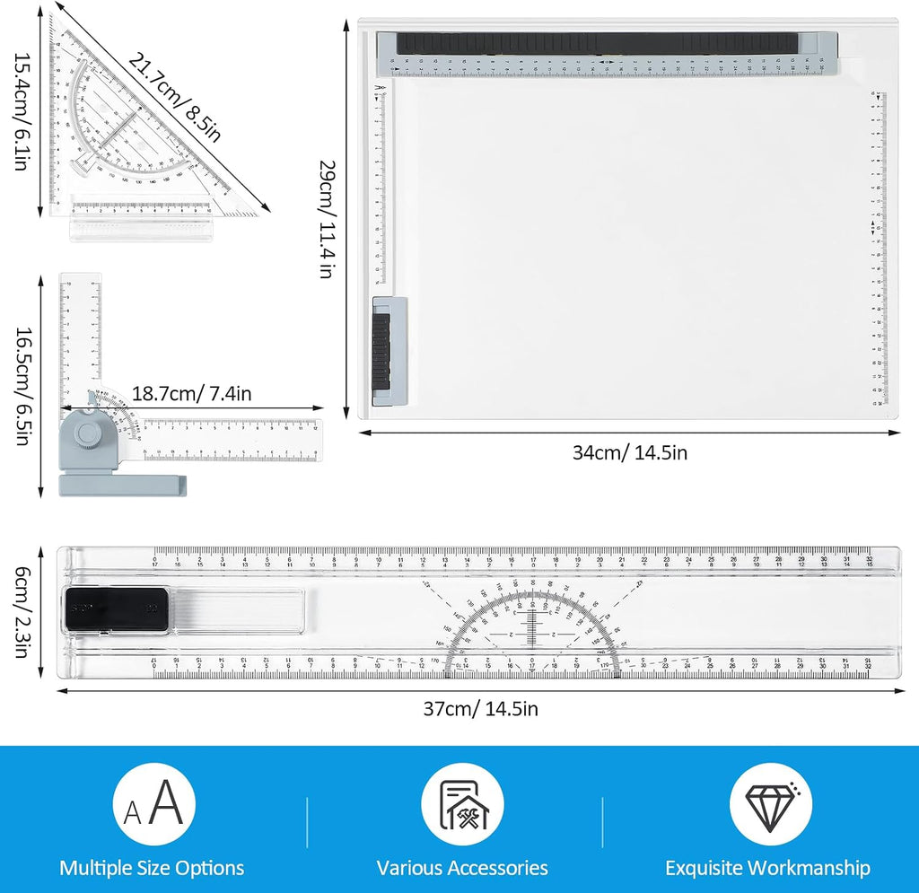 zonon a4 portable drawing board, multi-function metric drafting, close-up detail