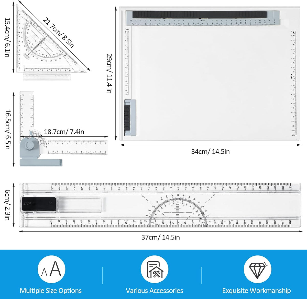 zonon a4 portable drawing board, multi-function metric drafting, close-up detail