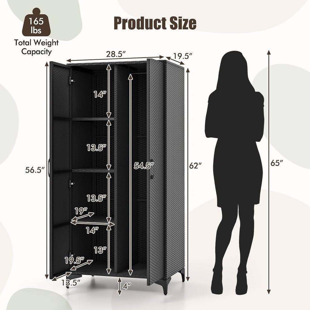 giantex 62” tall outdoor wicker storage cabinet with, close-up detail