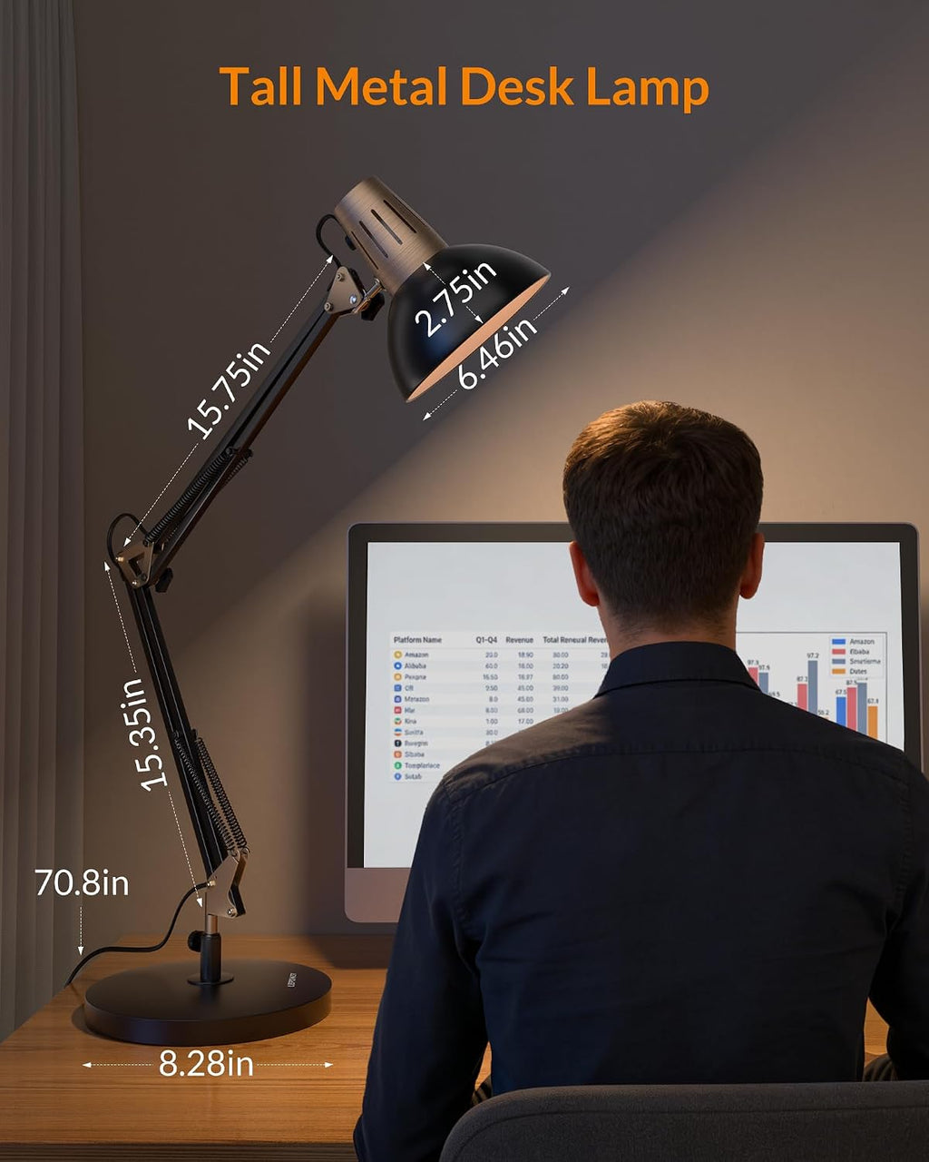 lepower metal adjustable desk lamp with clamp, swing shown in use