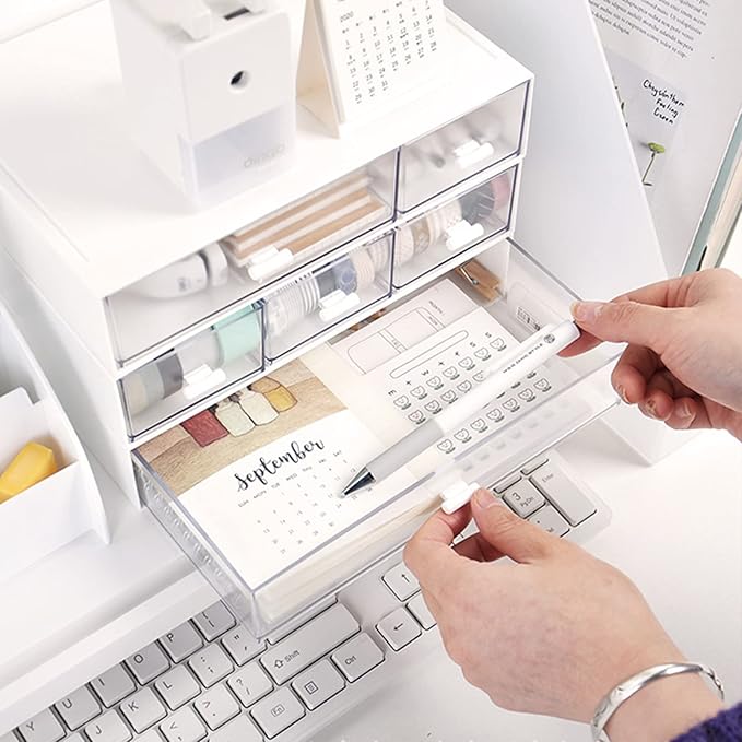 Desk Organizer with Drawers Stackable Storage Drawers, Plastic Compact Desk - Image 7