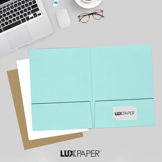 LUXPaper 9" x 12" Presentation Folders | Two Pocket | Seafoam Blue | 100lb. - Image 6
