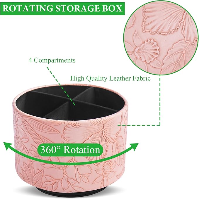Hennaja Round Leather Art Supply Organizer, Remote Control Holder, 360 Degree - Image 3