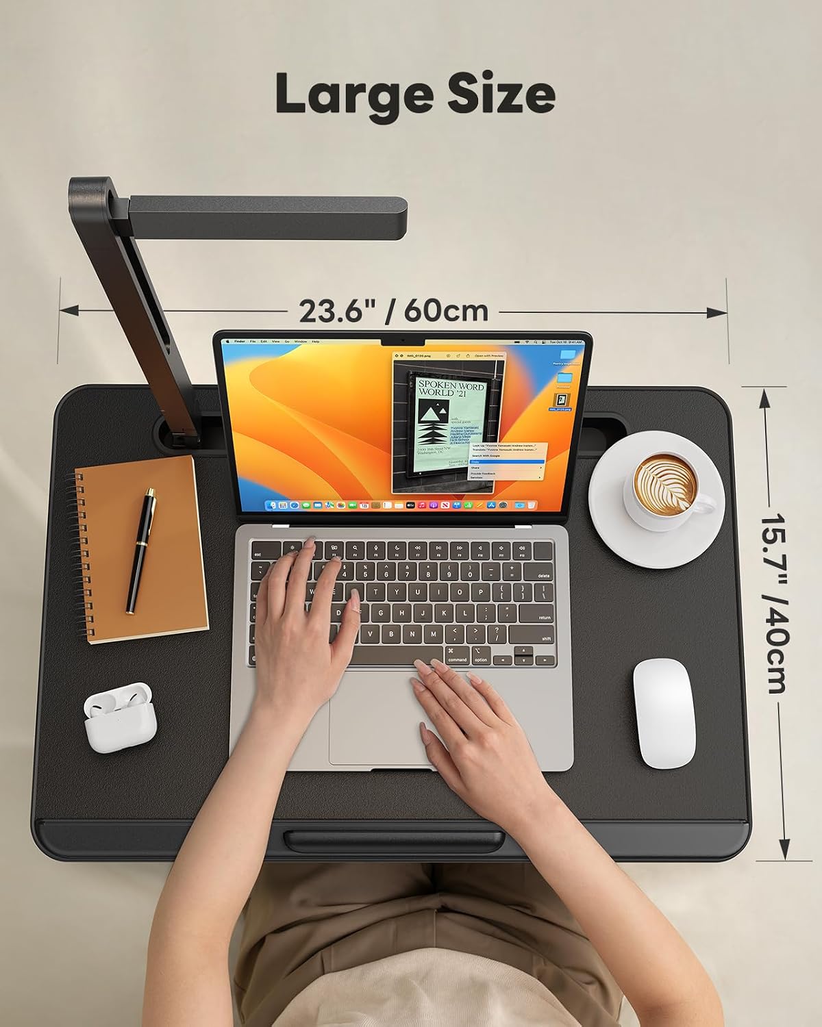 Laptop Table with LED Desk Light, SAIJI Laptop Stand for Bed