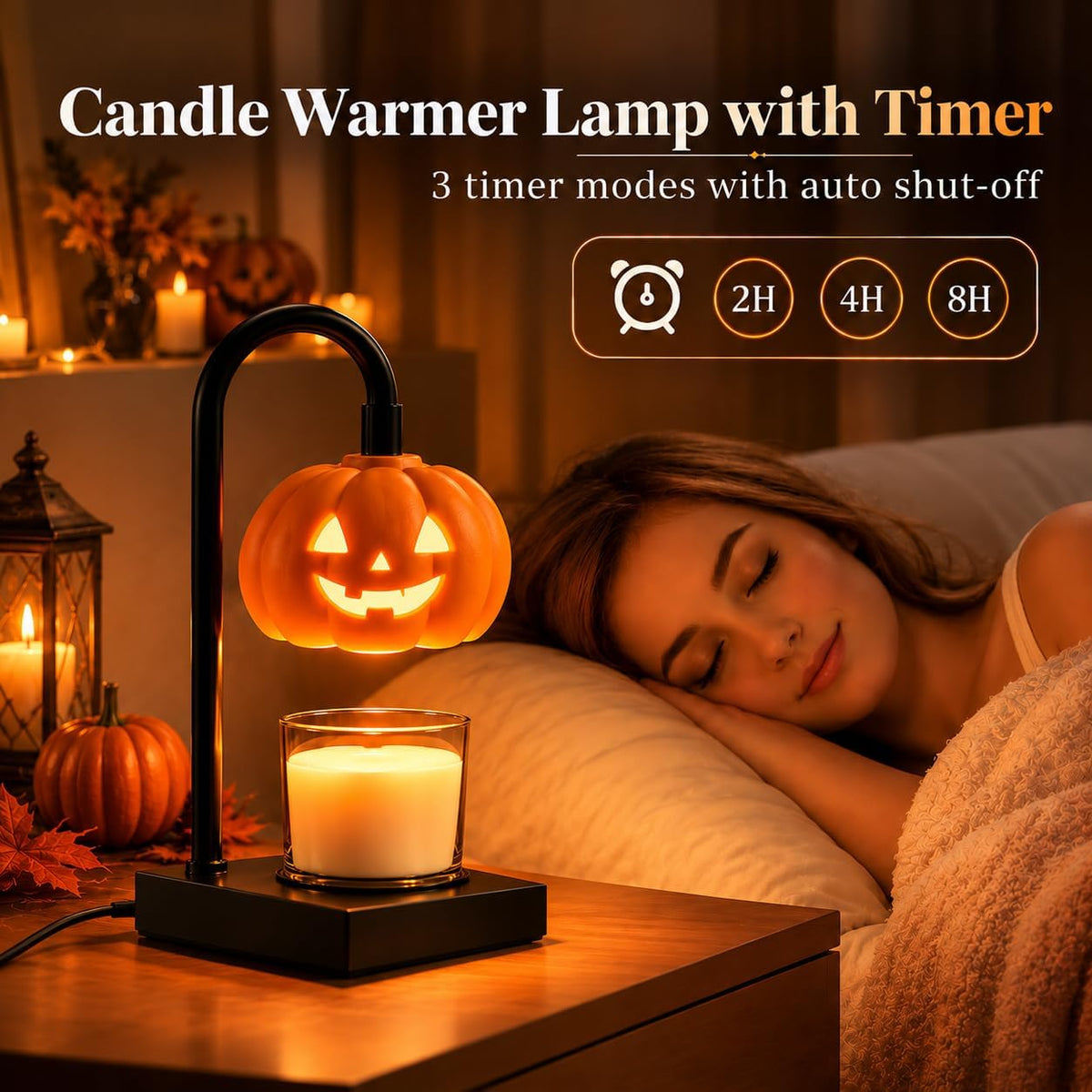 Pumpkin Halloween Candle Warmer Lamp with Timer & Dimmer,Gothic Spooky Ho...