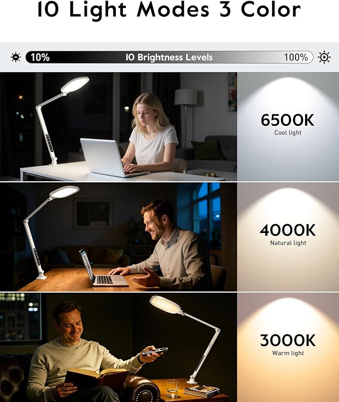 LitONES Led Desk Lamp with Clamp, 1200LM Dimmable Home Office Desktop Light - Image 3