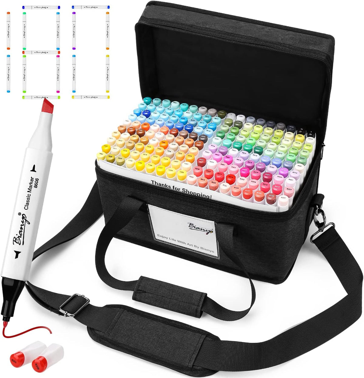 bianyo 180 colors alcohol markers, fine & chisel, main product view