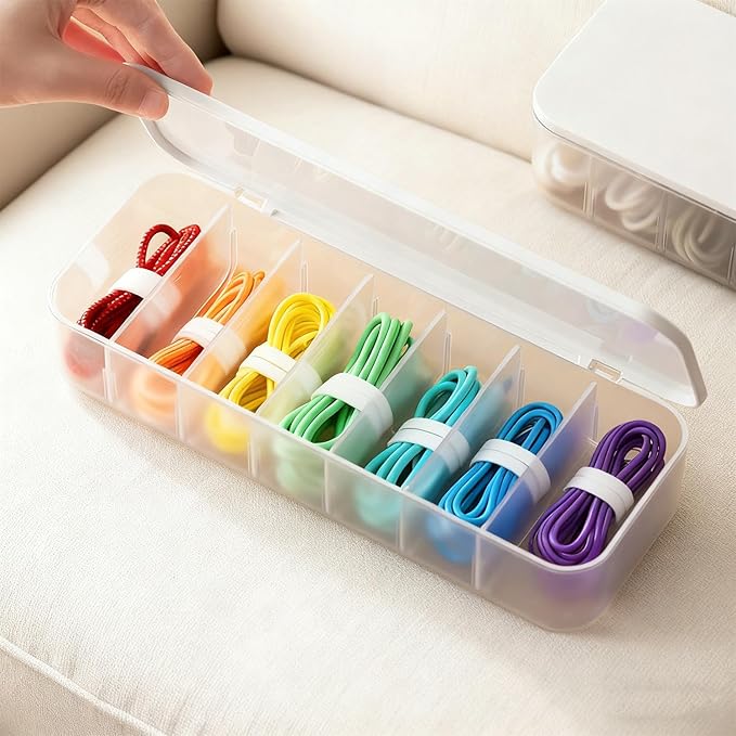 Cord Organizer Box with Lid, 7 Compartment Cable Management with 7 Wire Ties by Unknown
