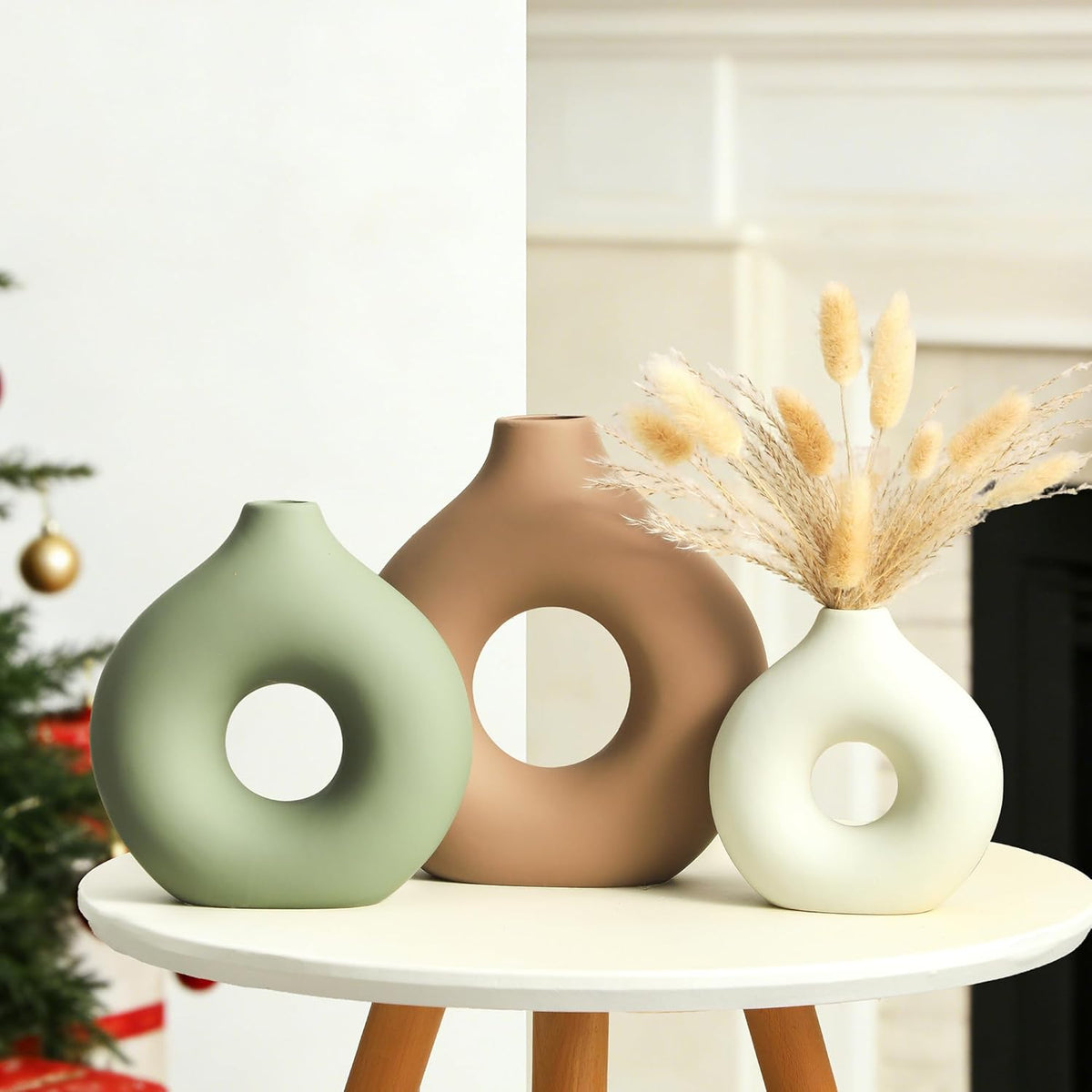 Vanselia Ceramic Vase Home Table Decor - Flower Vases Set of 3 Small Living R...