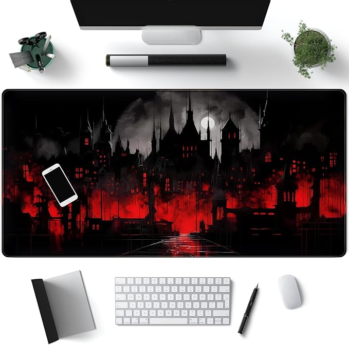 Black Castle Large Mouse Pad Red and Black Mousepad Gaming Playmat Game Mat by Mechanical+Cattle