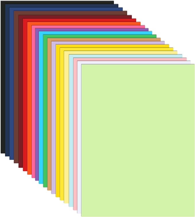 100 Sheets 20 Assorted Colors Cardstock 8.5 x 11 Craft Paper, 200gsm/75lb by Guakicae