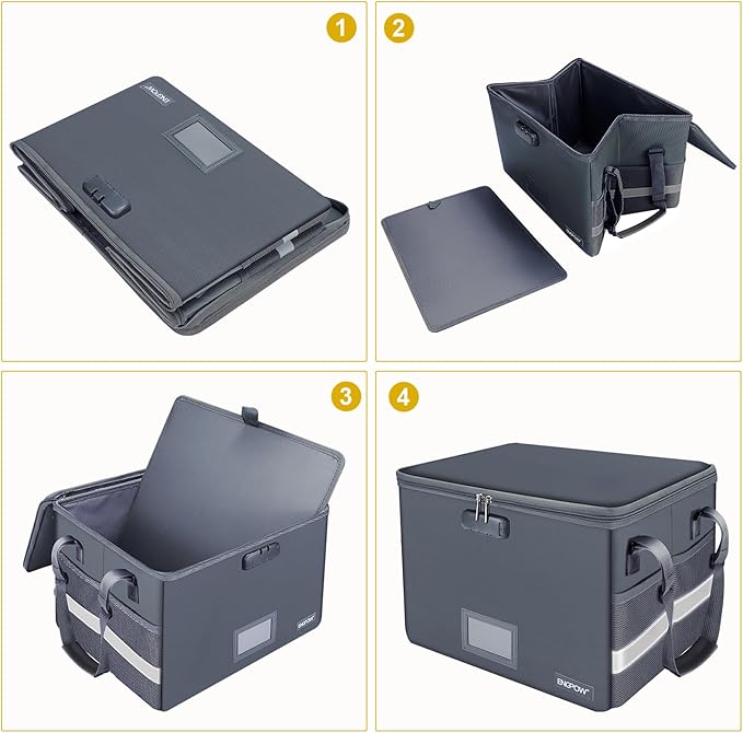 ENGPOW File Box with Lock, Fireproof Document Box with Pockets, Collapsible - Image 7