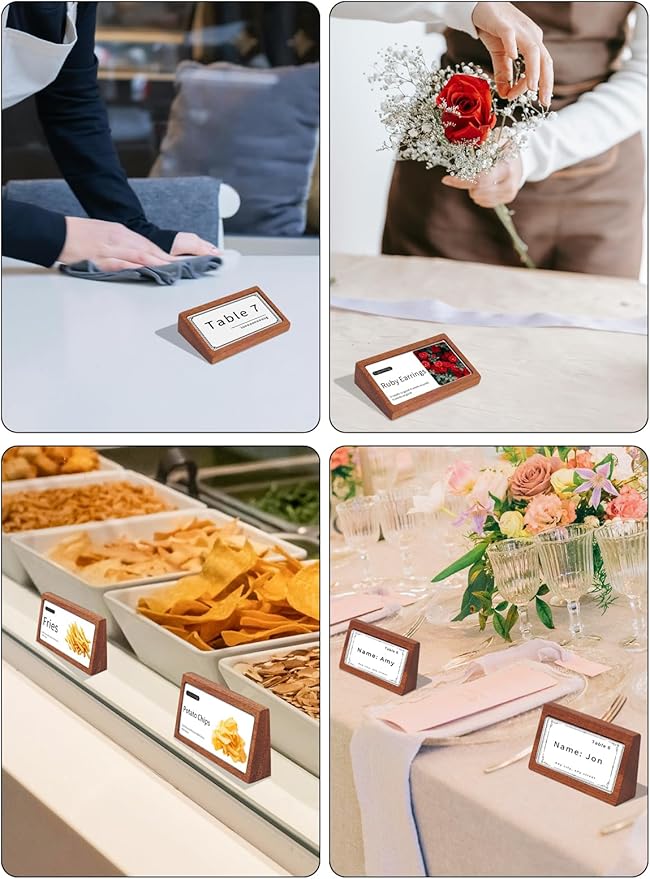 6 Pack Small Wood Price Tag Label Holder Tabletop Stand or Recline Small Sign - Image 7