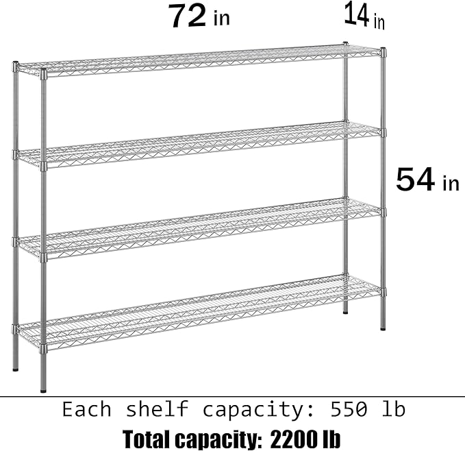Regal Altair 14" Deep x 72" Wide x 54" Height Wire Shelving Kit | 4-Tier | NSF - Image 3