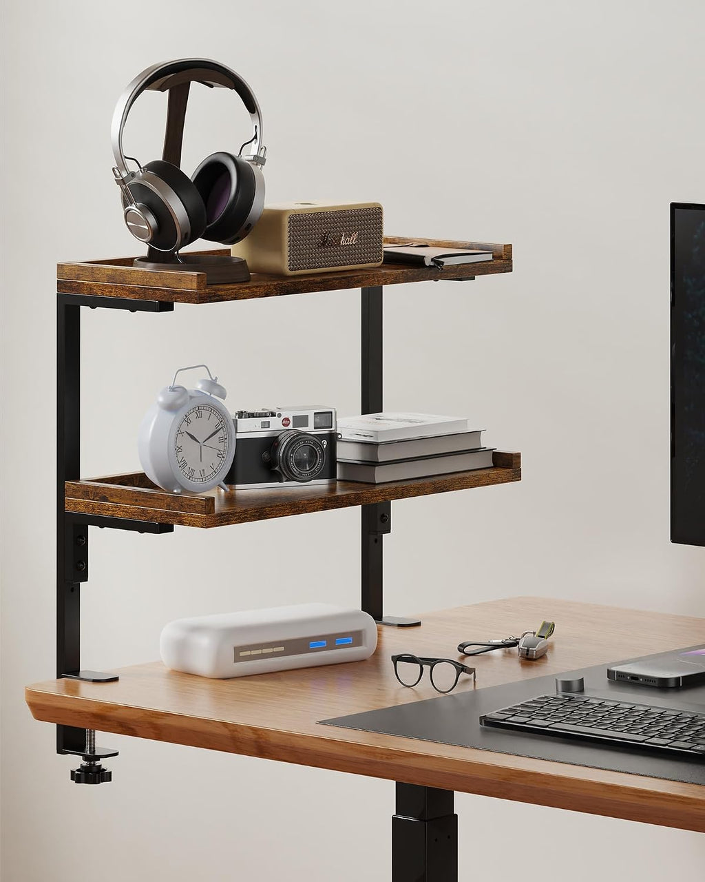 ART-GIFTREE Clamp On Desk Shelf 2-Tier, 16.5 in Wood Shelving Unit