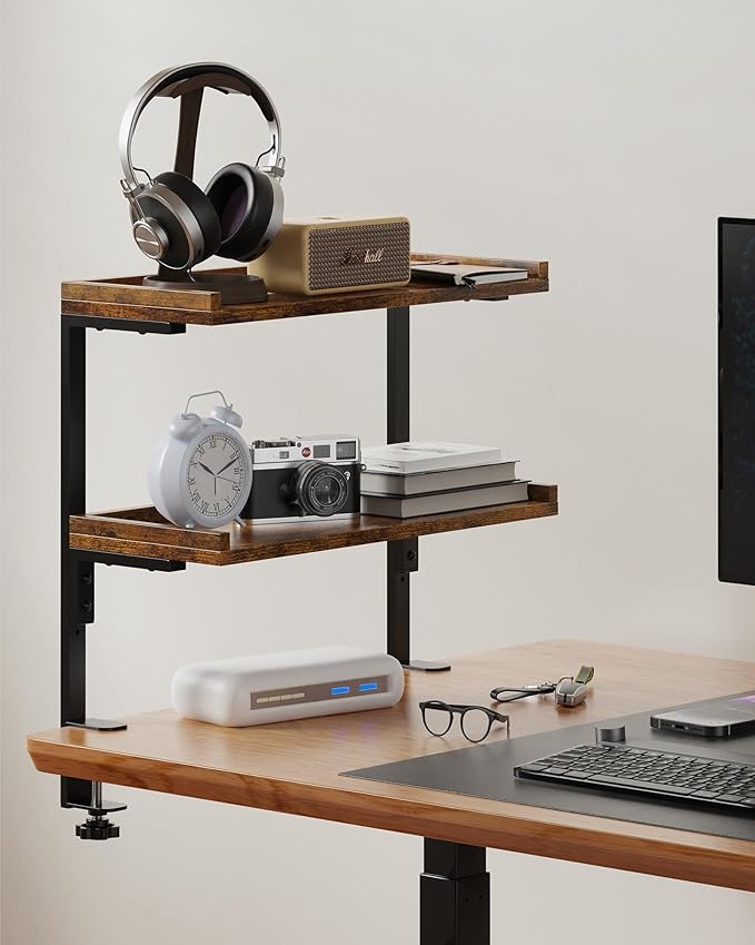 ART-GIFTREE Clamp On Desk Shelf 2-Tier, 16.5 in Wood Shelving Unit by ART-GIFTREE