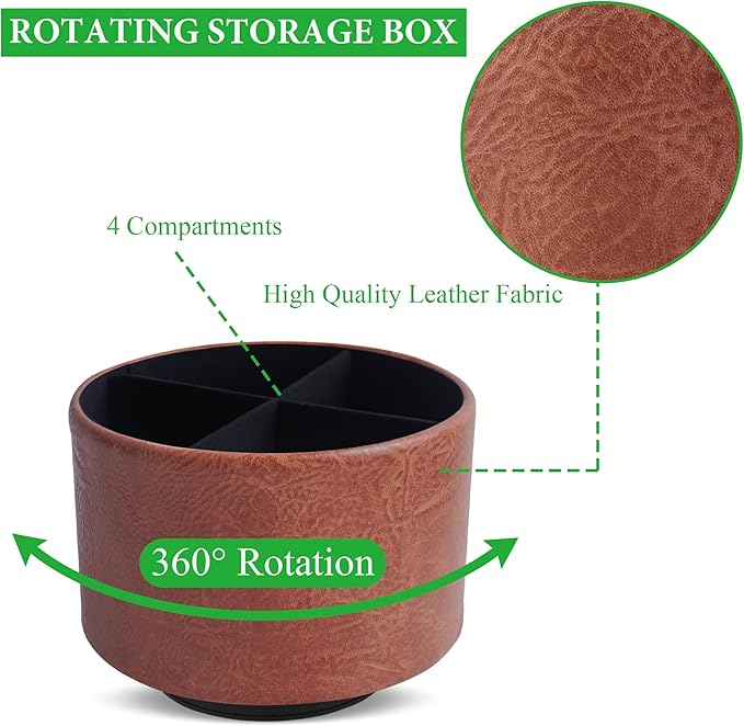 Hennaja Round Leather Art Supply Organizer, Remote Control Holder, 360 Degree - Image 3