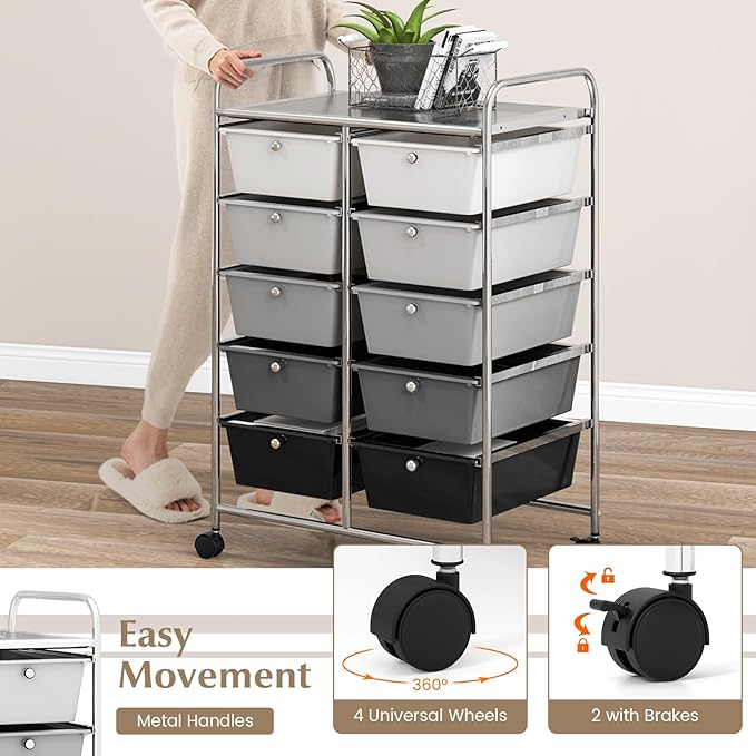 GOFLAME 10-Drawer Rolling Storage Cart, Art Craft Storage Organizer on Wheels - Image 5