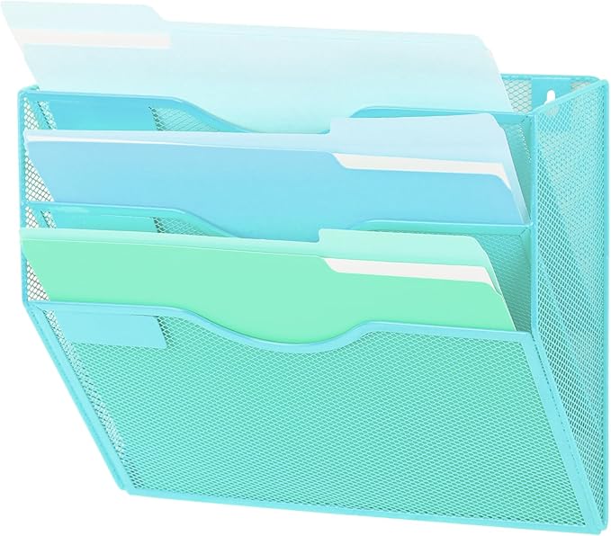 EASEPRES 3 Pocket Mesh Hanging Wall File Organizer, Wall Mounted Mail Paper by EASEPRES