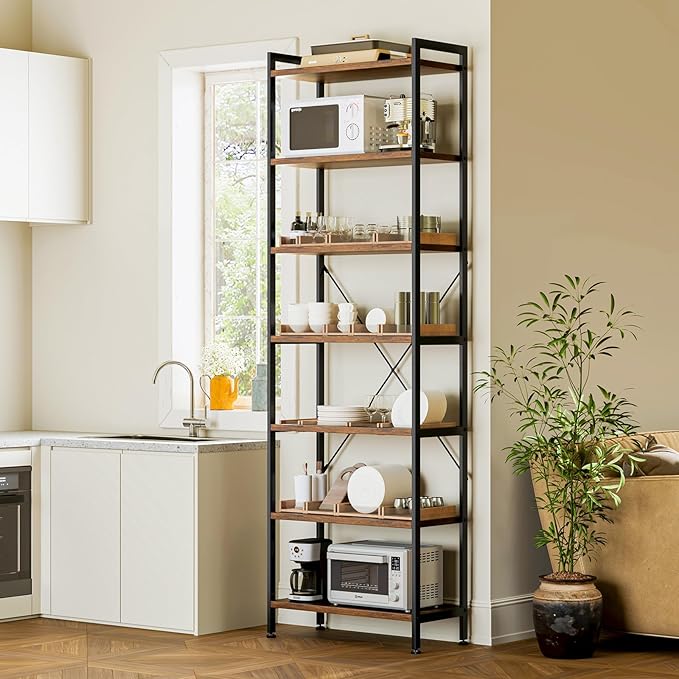 Casaottima Book Shelf, 7 Tier Tall Bookshelf, Modern Wood Bookcase Shelves - Image 6