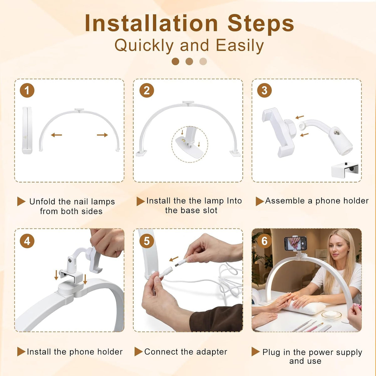 Half Moon Light for Nail Desk 29", Foldable LED Nail Desk Lamp With Rota...