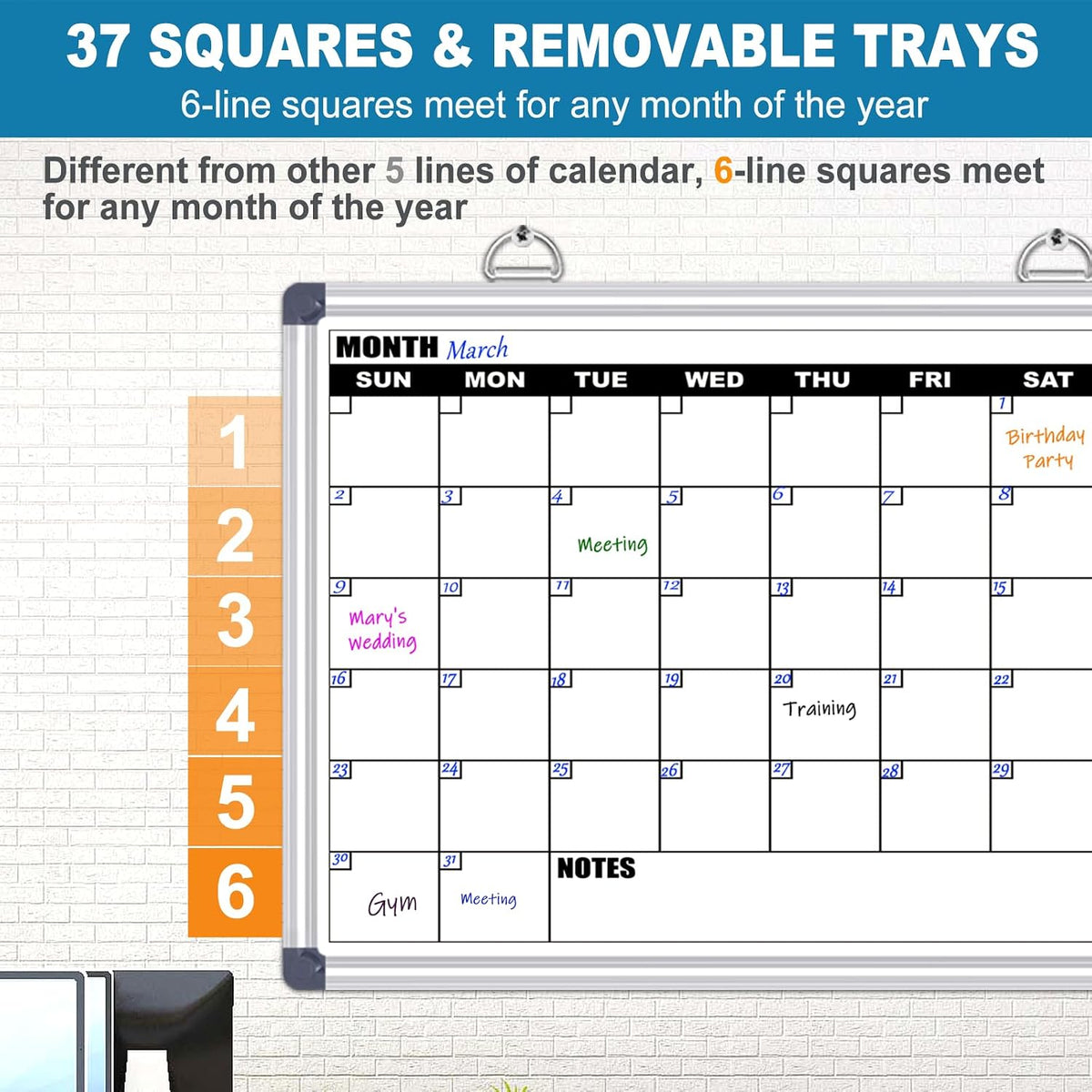 Calendar Whiteboard for Wall, 36" x 24" Double Sided Monthly Dry Er...