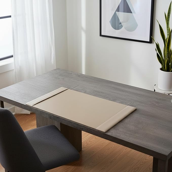 White Latte Bonded Leather 30" x 18" Side-Rail Desk Pad - Image 6