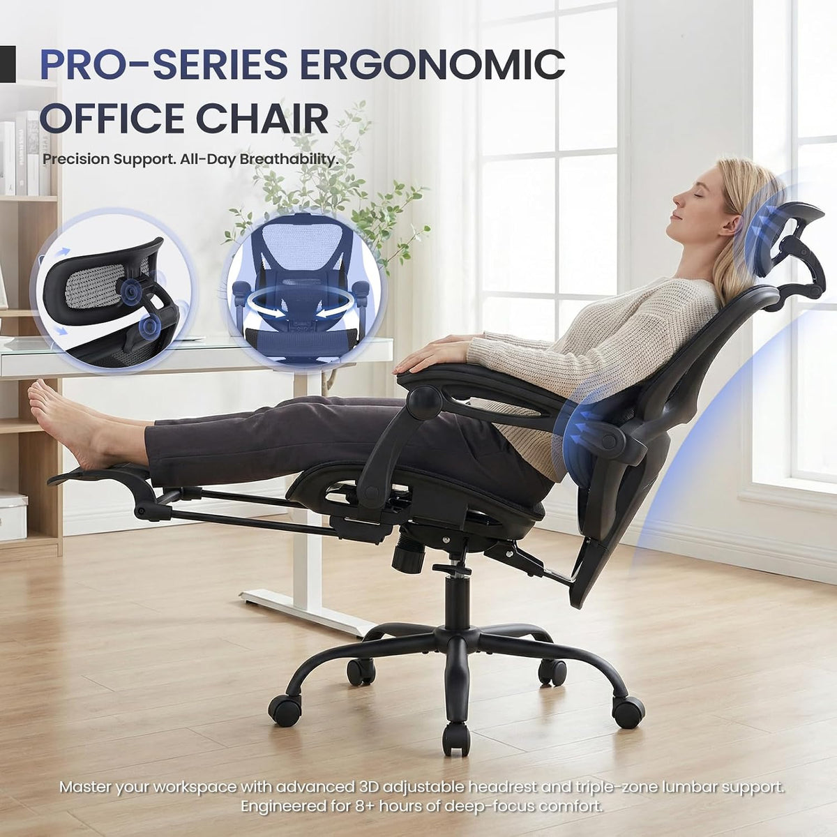 MALOL Ergonomic Mesh Office Chair with Footrest, Executive High Back Computer...