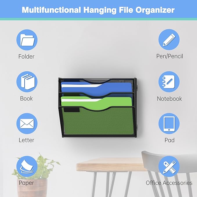 Kuntine.B Wall File Organizer Office Hanging Magazine Holder Wall File Organizer - Image 4