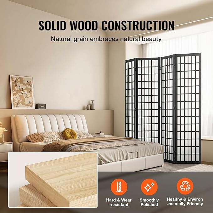 VEVOR Room Divider, 4 Panel Japanese Room Divider, Wood Folding Privacy Screen - Image 5