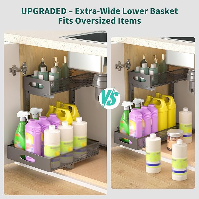 Beleeb Under Sink Organizer, Extra-Wide Upgrade, Height Adjustable Organization - Image 4