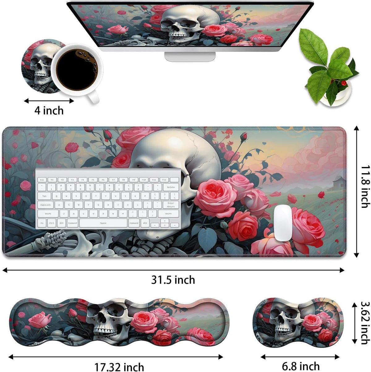 4 in 1 Ergonomic Memory Foam Mouse Pad Wrist Rest Set, Large XXL Gaming Desk ...