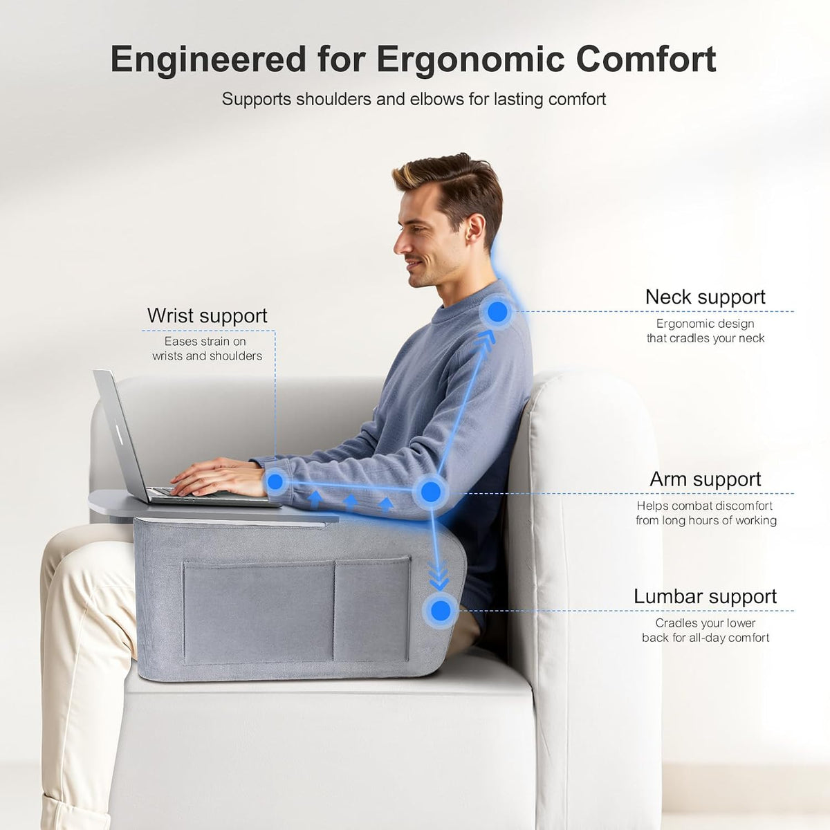 OPTIXCELL Reading Pillow with Arm Rests,Lap Desk Pillow for Bed & Couch