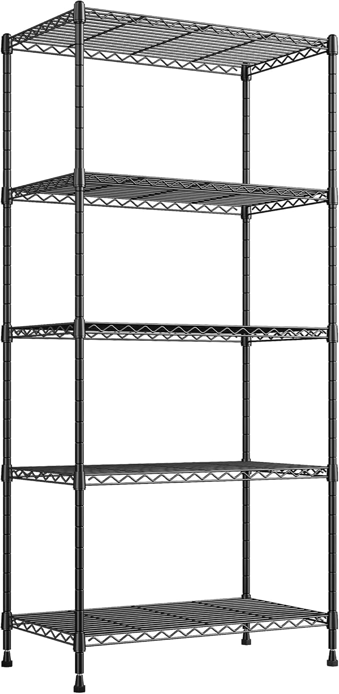 REIBII 5 Tier Storage Shelves Adjustable Wire Rack Shelving, Kitchen Shelves by REIBII