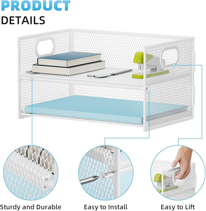 Marbrasse 2 Tier Paper Organizer Letter Tray, Mesh File Organizer - Image 2