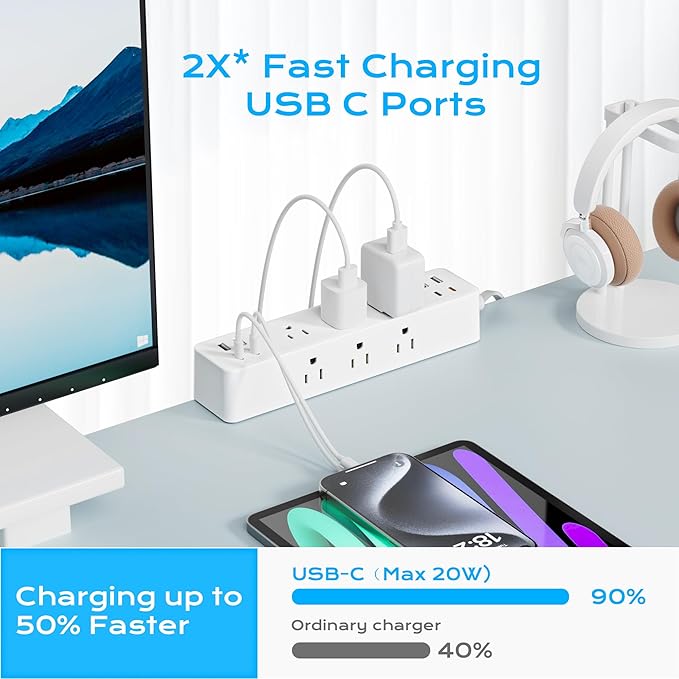 Flat Plug Desk Clamp Power Strip 10FT, 40W Total Fast Charging Station - Image 2