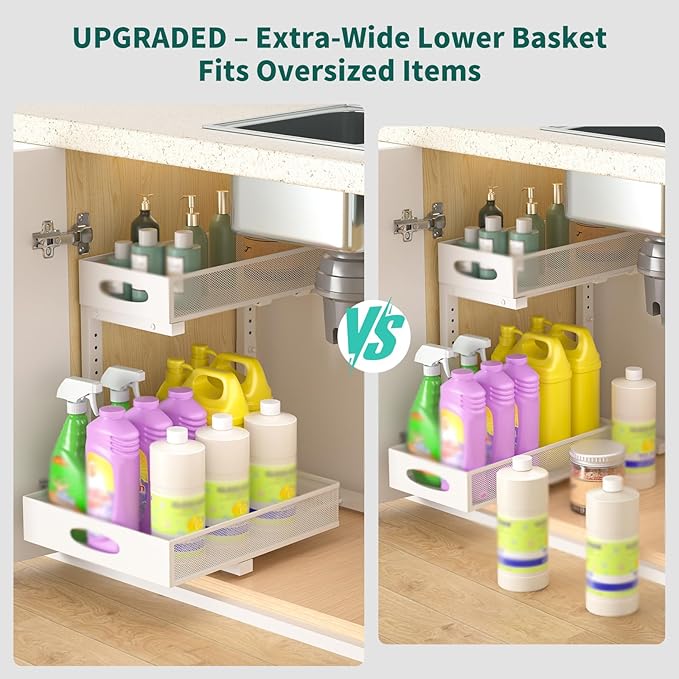 Beleeb Under Sink Organizer, Extra-Wide Upgrade, 1 Pack 2 Tier Metal Slide Out - Image 4