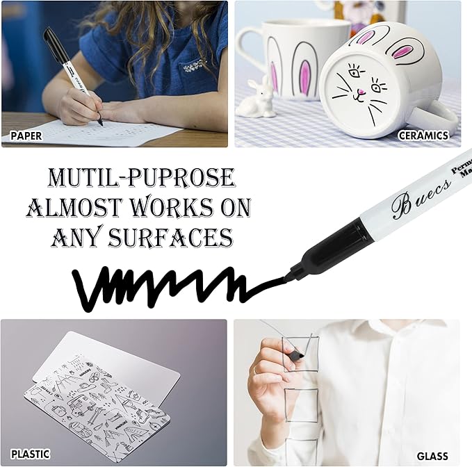 Buecs Permanent Markers, Fine Point, Waterproof & Smear Proof Markers, Quick - Image 2