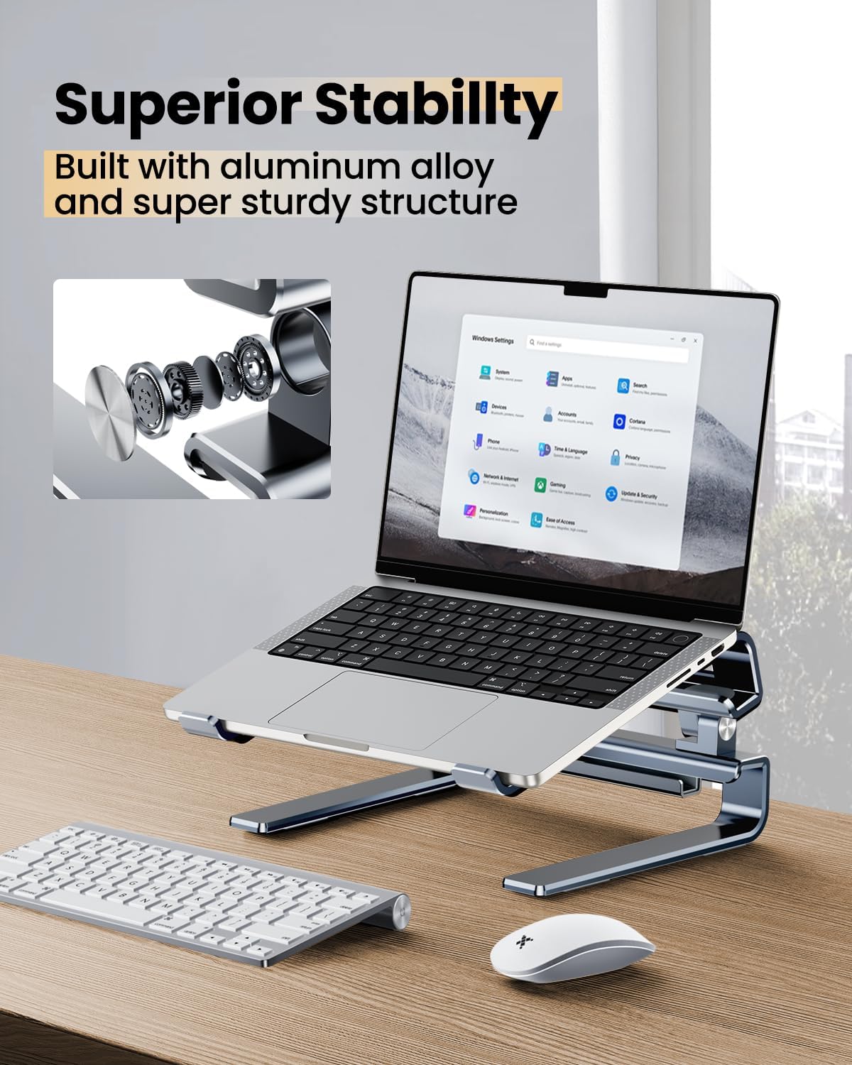 Adjustable Aluminum Laptop Stand with Hidden Phone Holder for Desk