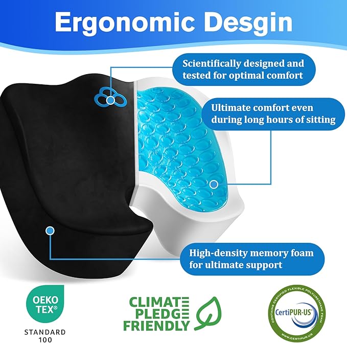 CushyOasis Seat Cushion, Gel Chair Cushions, Office Chair Cushions, Anti-Slip - Image 3