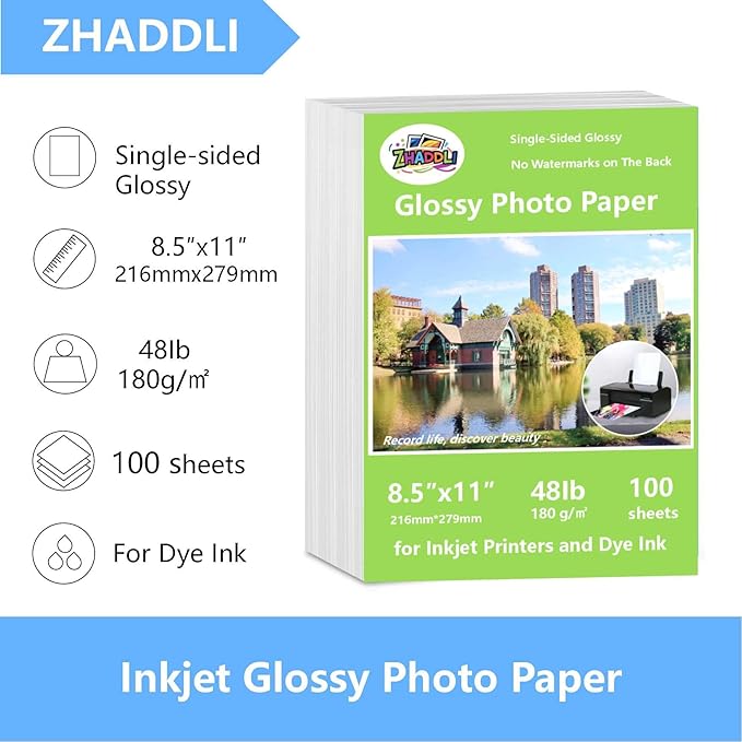 ZHADDLI Glossy Photo Paper 8.5 x11, Inkjet Photo Printer Paper, instant - Image 2
