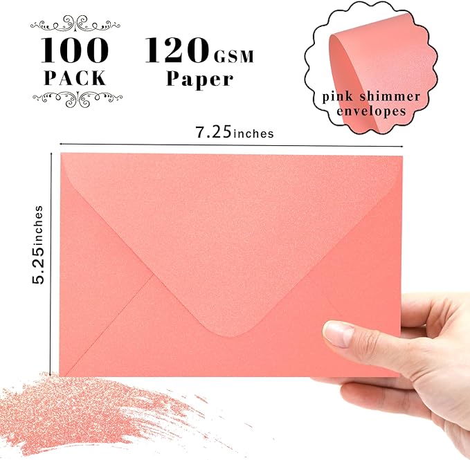 Pink Pearl Envelopes 5x7-100 PCS Goefun Metallic A7 Euro Flap Envelopes - Image 2