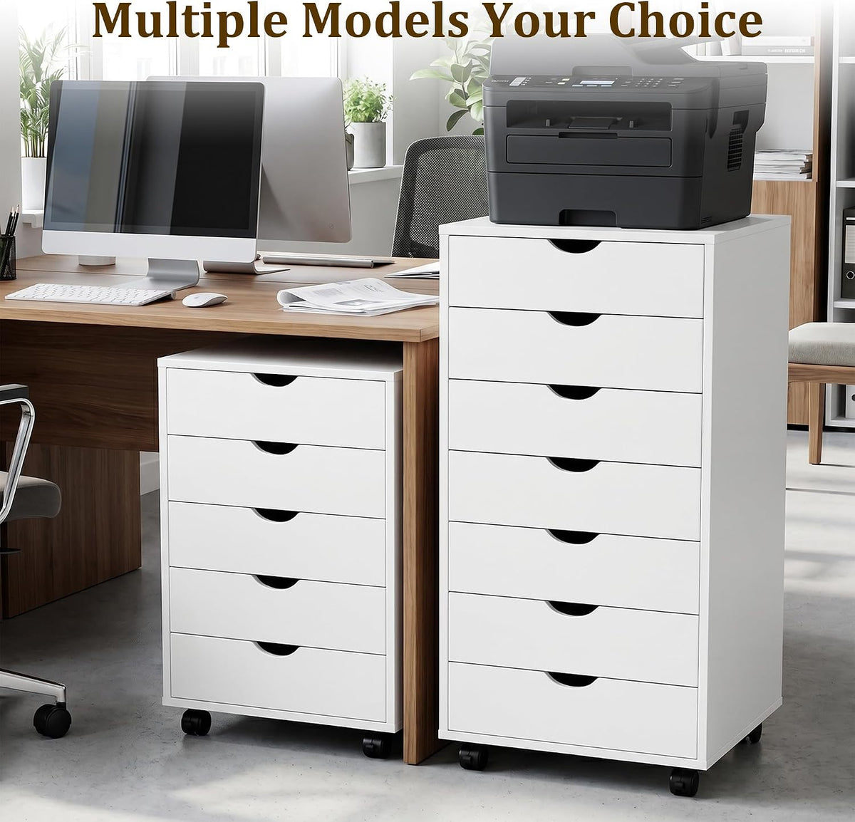 5 Drawer File Cabinet with Wheels, Rolling Printer Stand with Storage