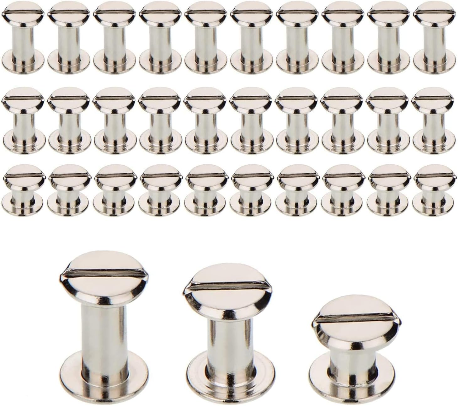 90 Set Chicago Screws Binding Screw Leather Screw Nail Rivet Button Solid Belt Tack (Silver M5x1/4, 3/8, 1/2,)