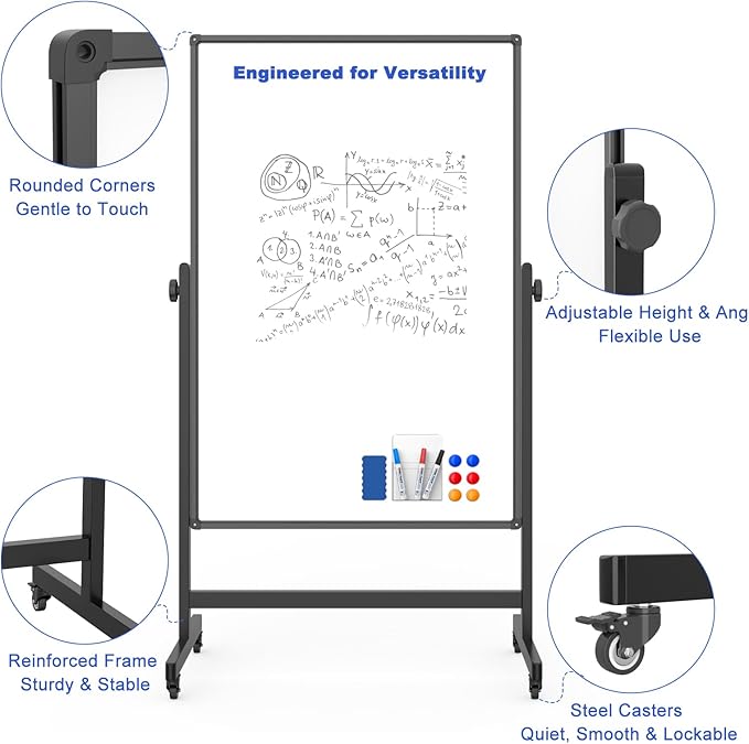 Rolling Whiteboard on Wheels, Double-Sided Magnetic Dry Erase Board - Image 3
